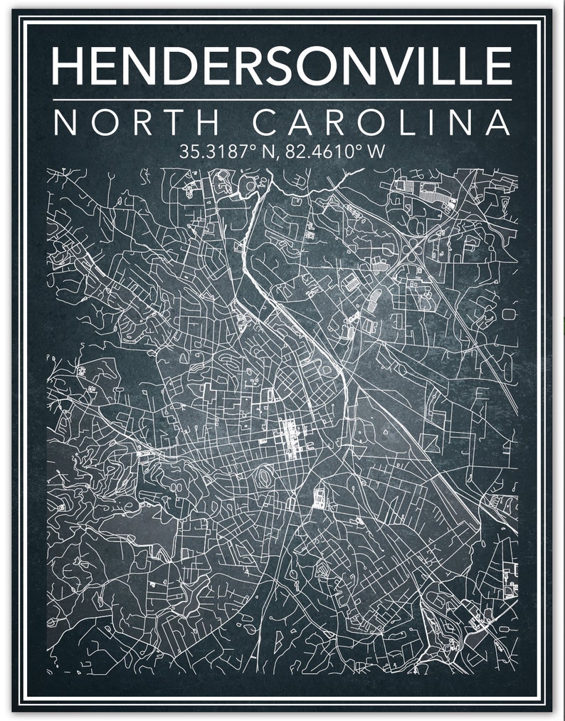 Wall Art Map Print Hendersonville NC | Etsy