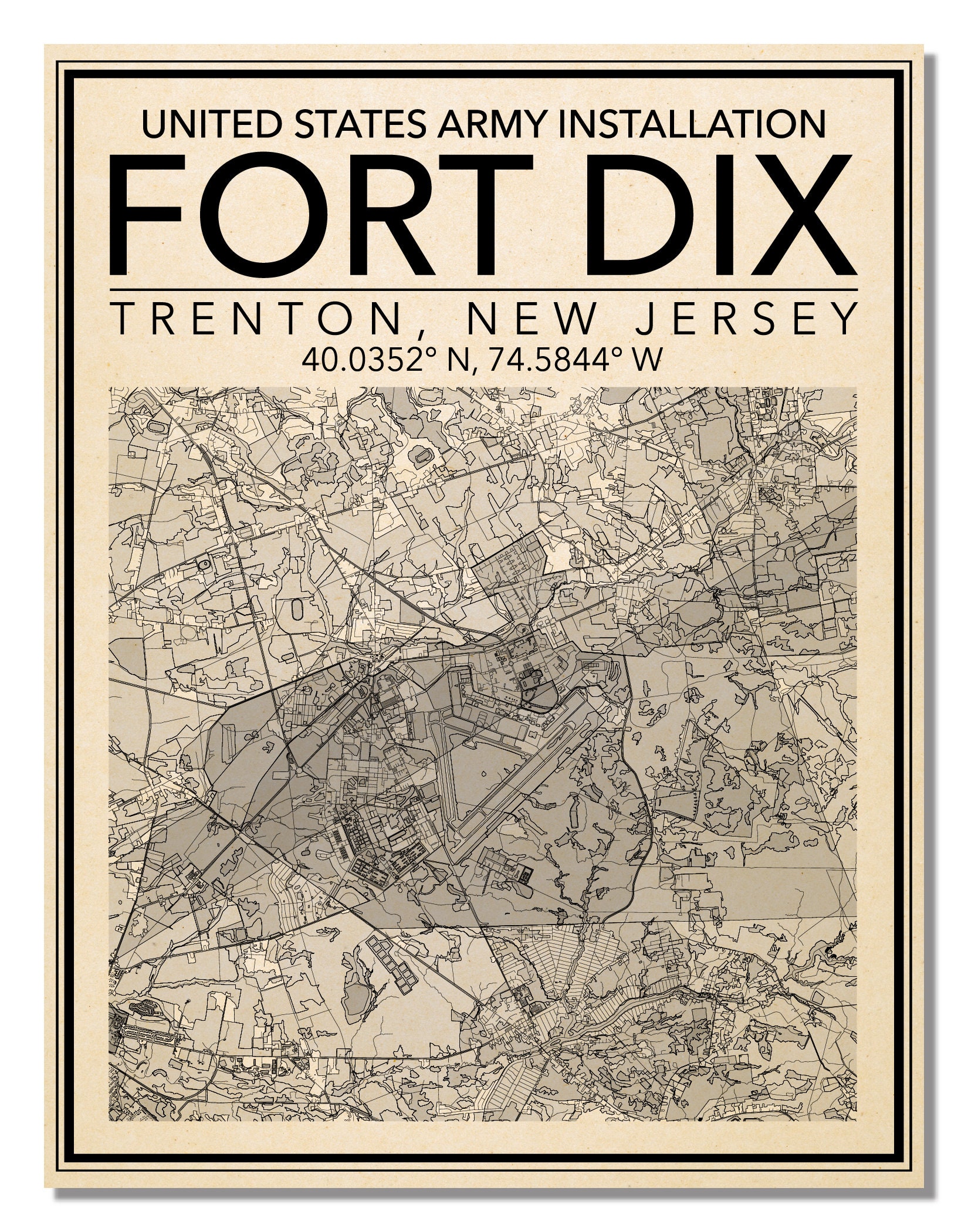 Wall Art Map Print of Fort Dix New JerseyJoint Base Etsy