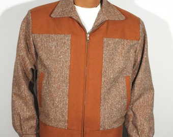 Size M  L Vintage 1950s reproduction Two-Tone Abstract BrownRed and Tan Gabardine Jacket