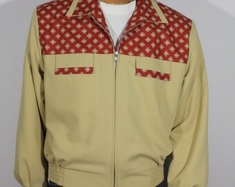Size M L Vintage 1950s reproduction Two-Tone Abstract BrownRed and Tan Gabardine Jacket