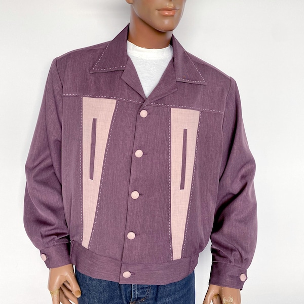 Vintage 1950s reproduction two-tone purple and pink gabardine jacket - Size XL / 2XL