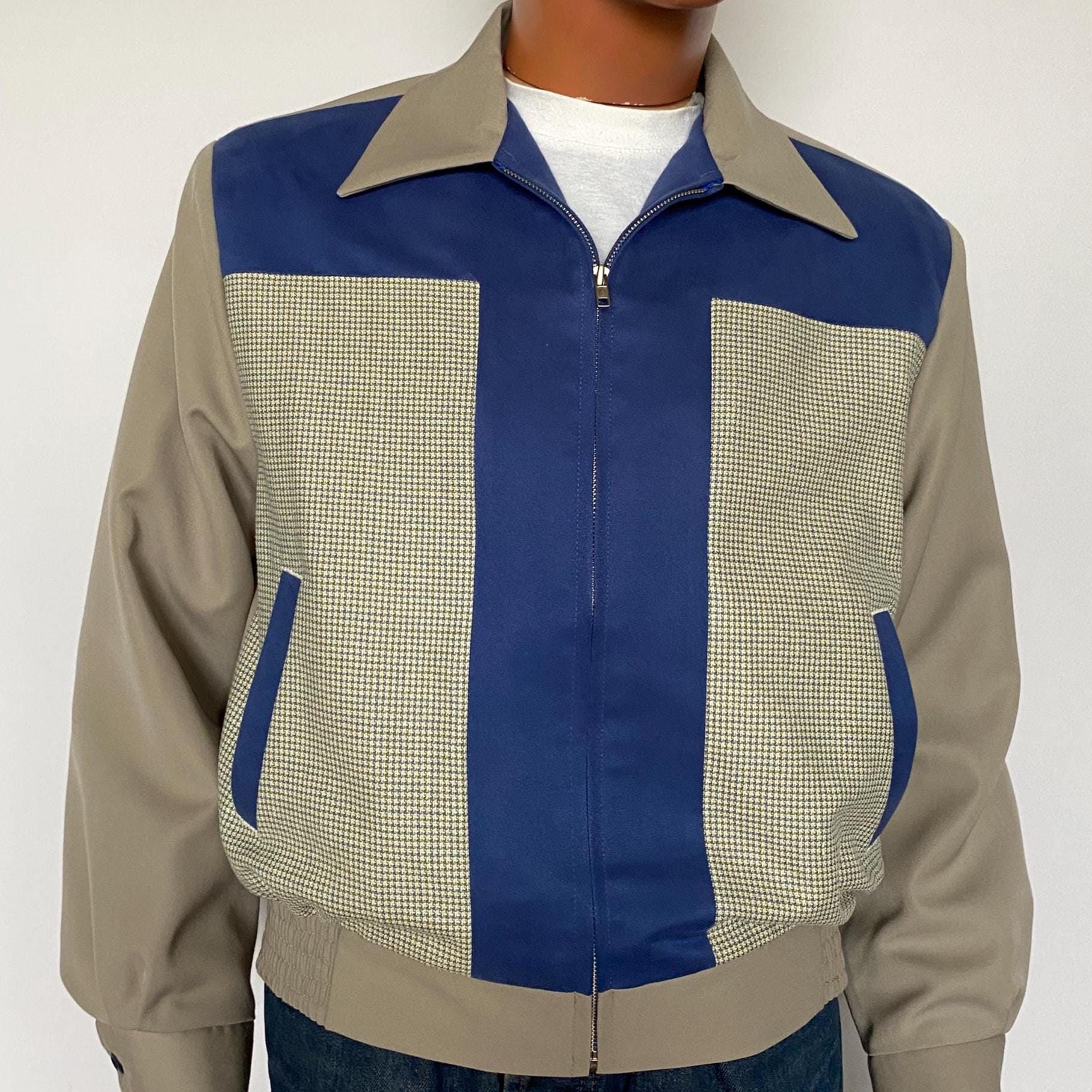 Size M / L - Vintage 1950s Repro 3-tone Patterned, Blue and Gray