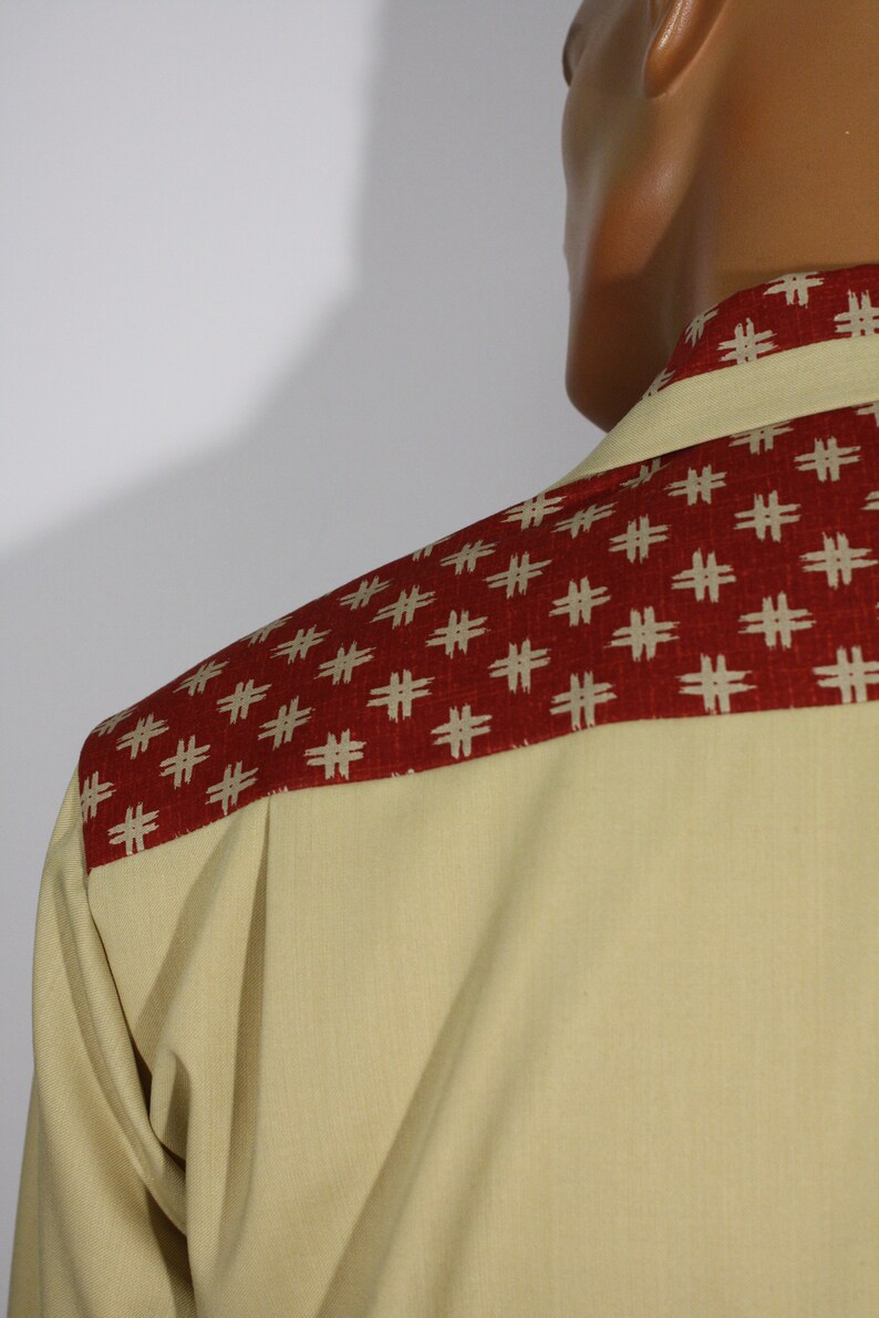 Size M L Vintage 1950s reproduction Two-Tone Abstract BrownRed and Tan Gabardine Jacket