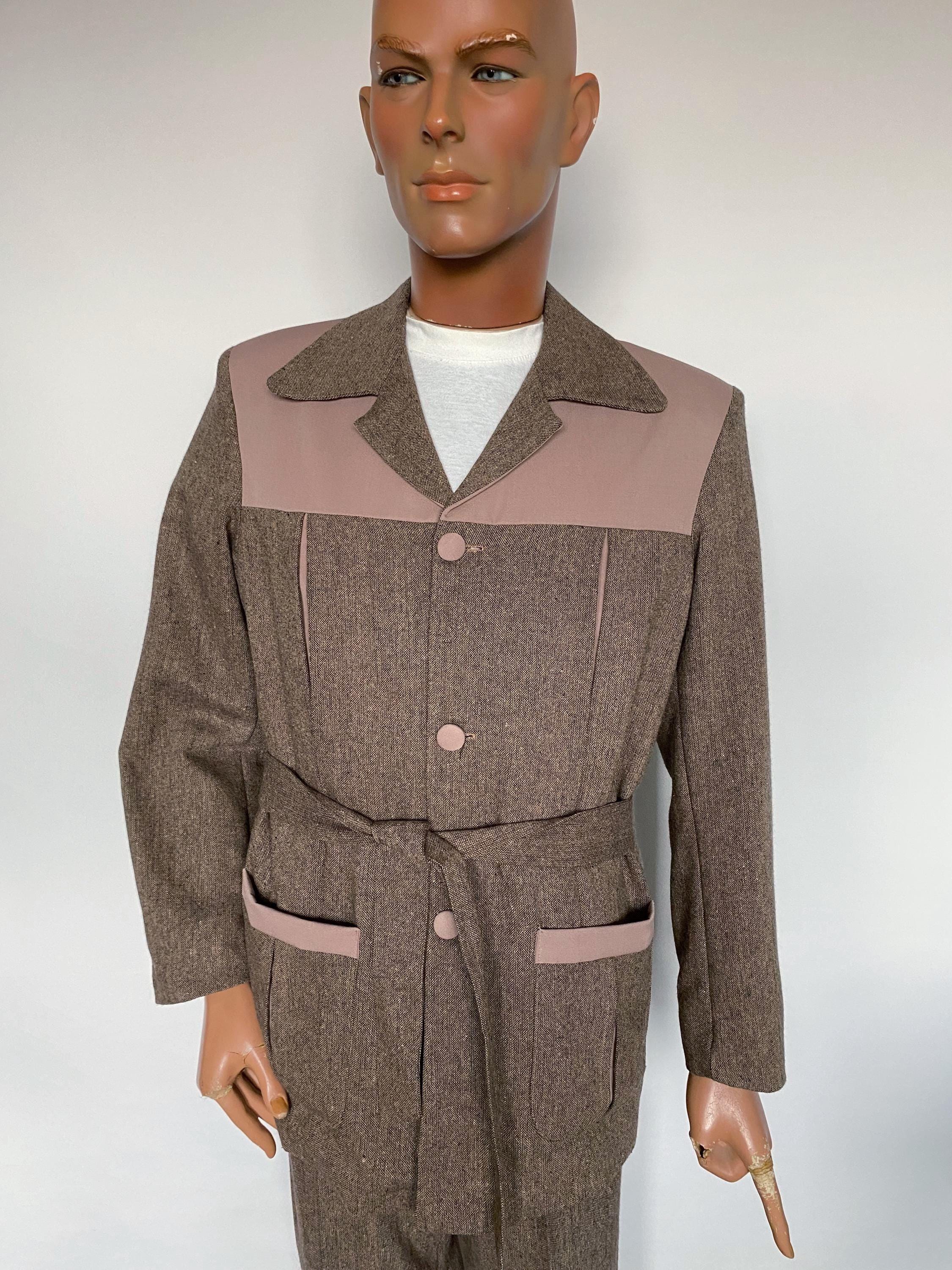 M - Vintage 1950s Repro Greenish Brown Speckled and Taupe