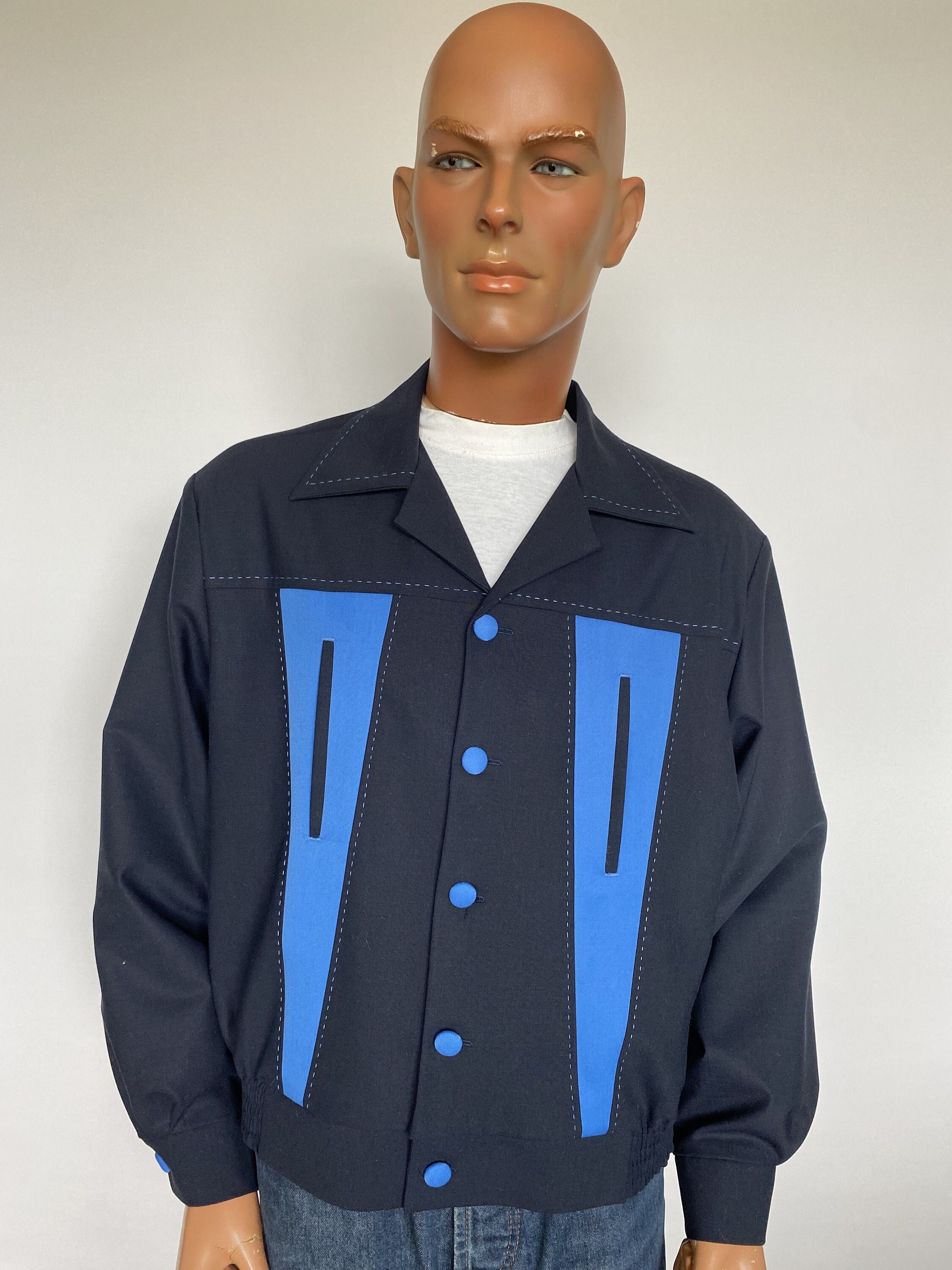 Vintage 1950s Reproduction Two tone Midnight Blue and Medium Blue Gabardine Jacket Size L XL Etsy