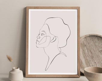 Digital Download| Printable Contour Drawing| Boho Minimalist Art| Modern Decor| Face Line Art | Printable Wall Art