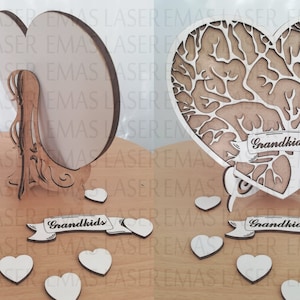 Heart Family Tree SVG, Digital File, Tree Of Life and Stand, Grandkids Family Names Personalized Laser Engraved Birthday Grandparents Tree