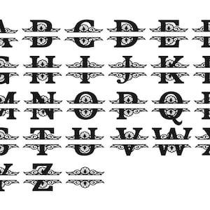 Split Monogramm Alphabet SVG, Digital Download, 26 einzelne svg/dxf/png Cut Dateien, Split Monogram Frame Alphabet, Cricut, Glowforge
