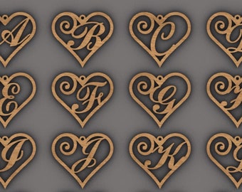 Heart Earring Svg, Vector files for laser cutting plywood, leather, wood, acrylic. Earring template cut file, heart letter earring cut file