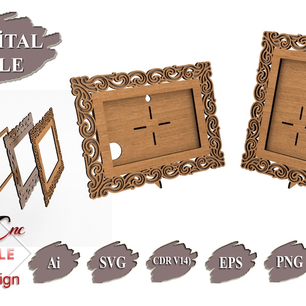 FRM03-Decorative Photo frame, laser cut files, Laser cut model, stand holder for photo, glowforge svg , picture frame svg, wall art decor