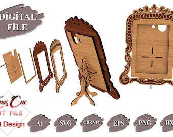 Laser Cut Photo Frame SVG: Decorative Picture Frame with Stand (Digital File)