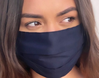 Protective Cotton Face Mask - Navy Reusable Face Mask - Unisex Washable Cotton Face Mask - Hypoallergenic UK Mask With Filter Pocket Option