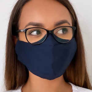 Best Face Mask For Glasses Reusable Anti-fog Face Mask 100% Cotton Protective Unisex Face Mask UK Nose Wire For Glasses Wearers 2024 Navy