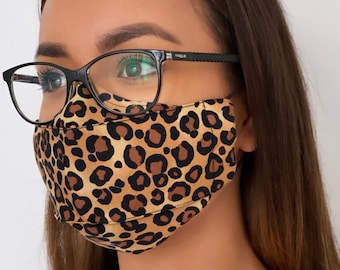 Face Mask For Glasses - Leopard Print Best Anti-Fog Mask - Cotton Reusable Unisex Face Mask With Nose Wire Option