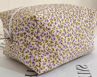 Makeup Bag, Quilted Cotton Aesthetic Pouch, Gifts For Her, Travel Cosmetic Bag, Floral Pouch, Cute Handmade Bag UK, Birthday Gift Idea
