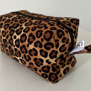 Makeup Bag, Leopard Print Bag, Quilted Cotton Aesthetic Pouch, Travel Cosmetic Bag, Handmade Bag UK, Summer Gifts for her, Birthday Gift