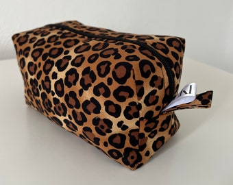 Makeup Bag, Leopard Print Bag, Quilted Cotton Aesthetic Pouch, Travel Cosmetic Bag, Handmade Bag UK, Summer Gifts for her, Birthday Gift