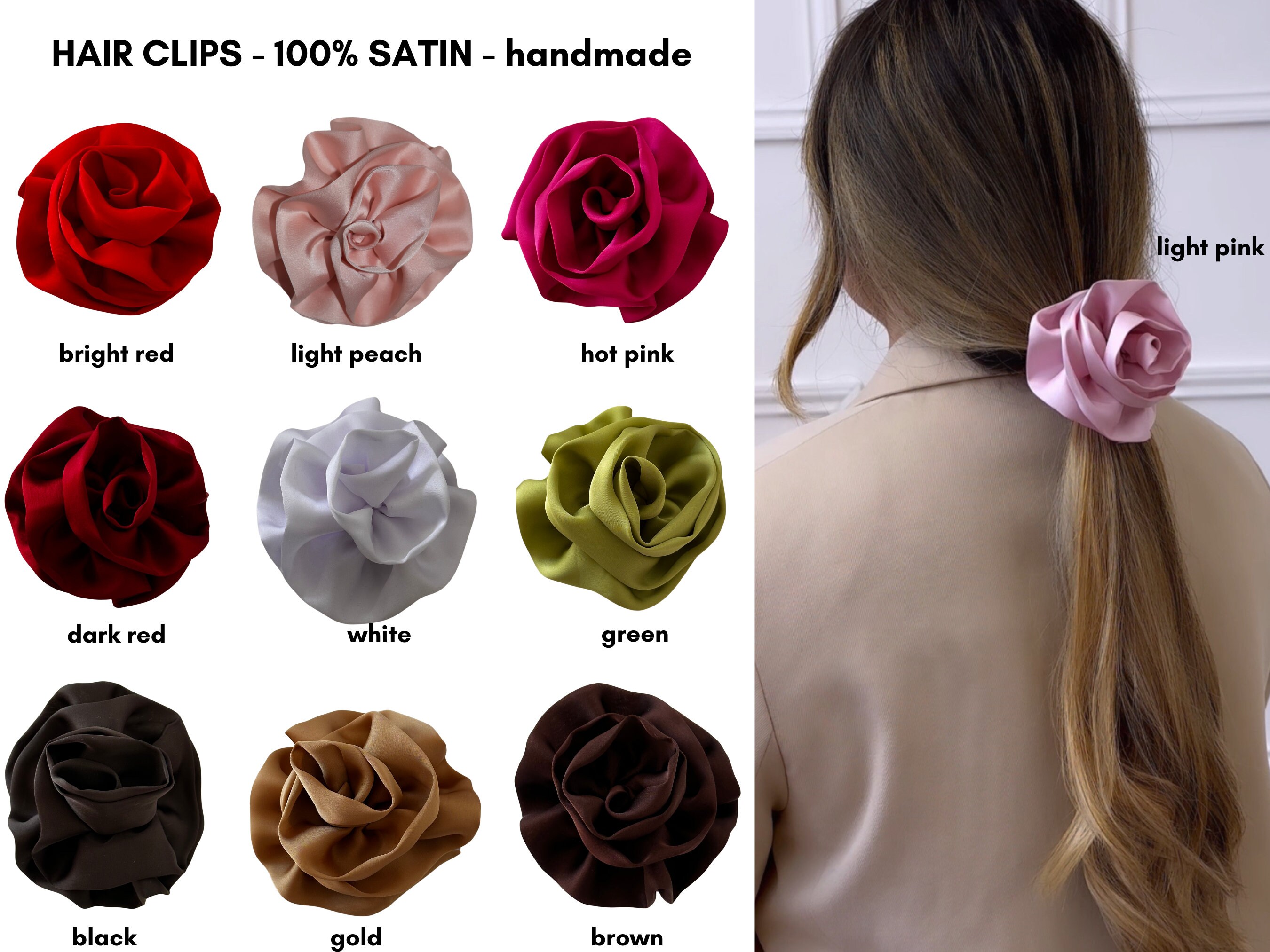 Barrette Cheveux Clic-clac Avec Petite Fleur Rose En Satin - Mariage, Communion