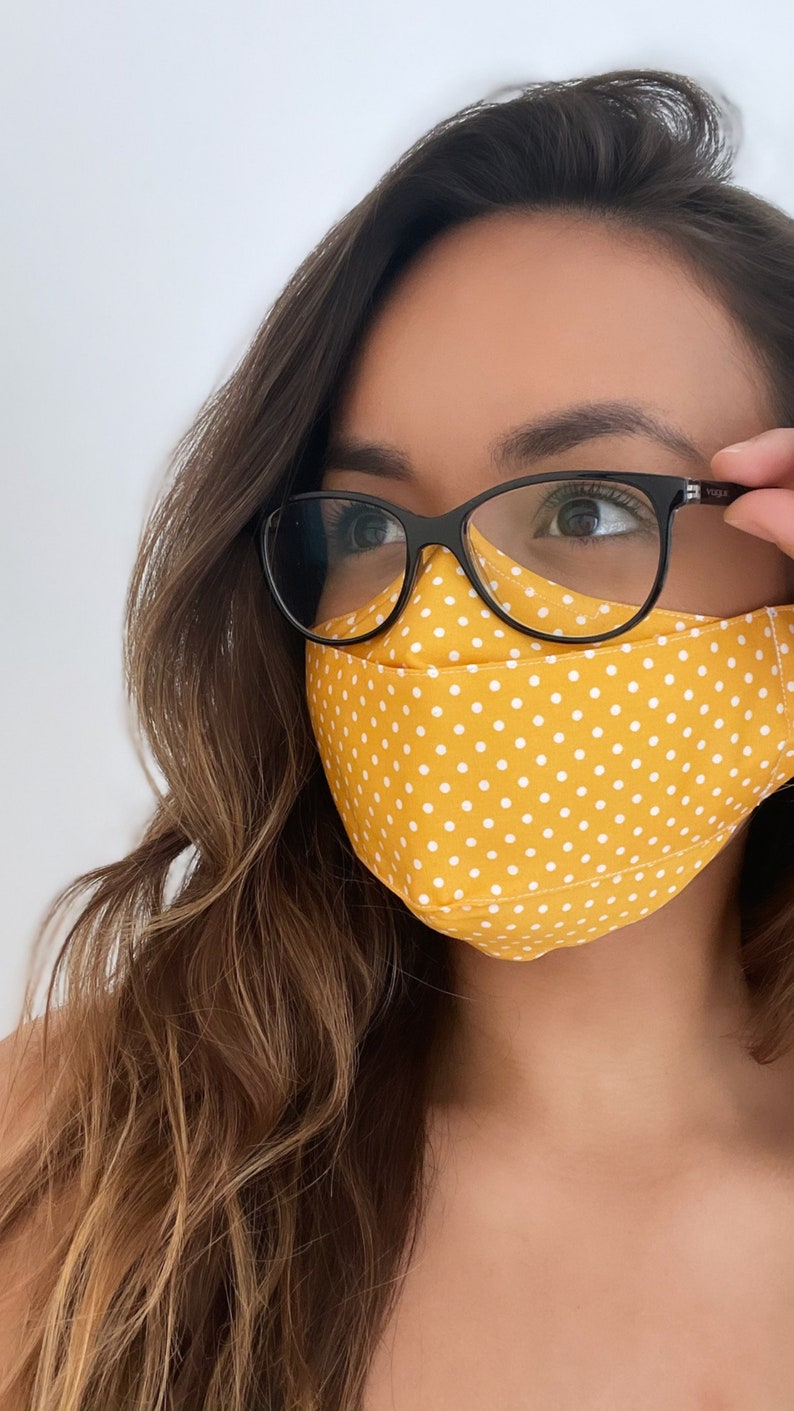 Best Mask for Glasses Wearers Yellow Polka Dot Cotton Face Etsy UK