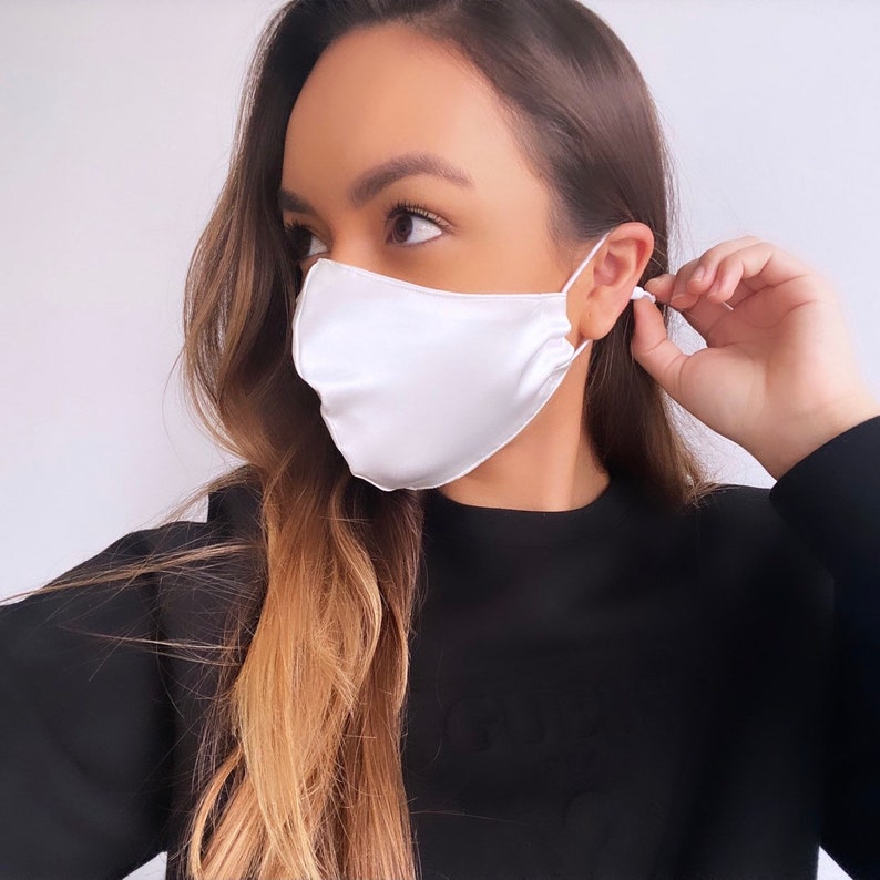 Luxury White Reusable Satin Face Mask With Scrunchie Etsy UK