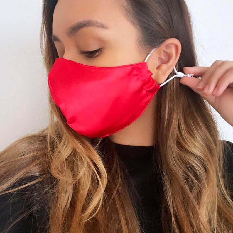 Reusable Red Satin Face Mask With Scrunchie Bright Red Silky | Etsy