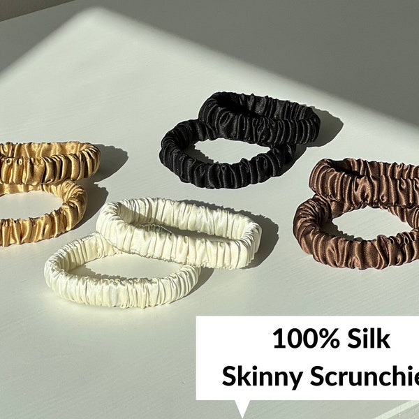 Paquete Silk Skinny Scrunchies, set de regalo de corbatas para el cabello de San Valentín, Luxury 22 Momme Ultra Slim Scrunchy, accesorios caseros del Reino Unido, pulsera para el cabello