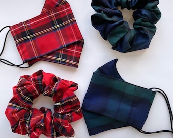 Katoen herbruikbaar beschermend anti-condens gezichtsmasker perfect voor het dragen met een bril - Royal Stewart Tartan Red Gezichtsmasker in marineblauwe of rode ruit