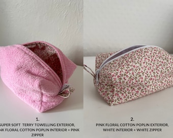 Romantic Cute MakeUp Bag Pink Gold Floral Patterned Vintage Style Travel Kit Bag 