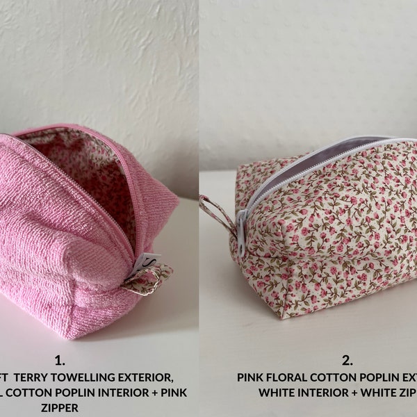 Make-up Tasche mit Blumenmuster, Gesteppte ästhetische Baumwolltasche, Geschenke für sie, Reisekosmetiktasche, niedliche rosa handgemachte Tasche, Geburtstagsgeschenkidee