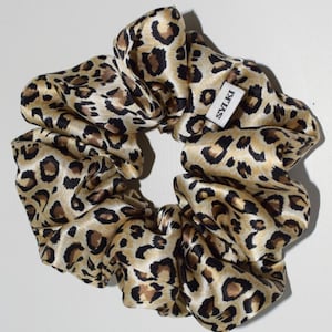 Leopard Print 100% Mulberry Silk Scrunchie: Handmade Hair Accessory