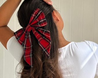 Tartan Hair Bow Clip: Large Gingham Hair Accessory