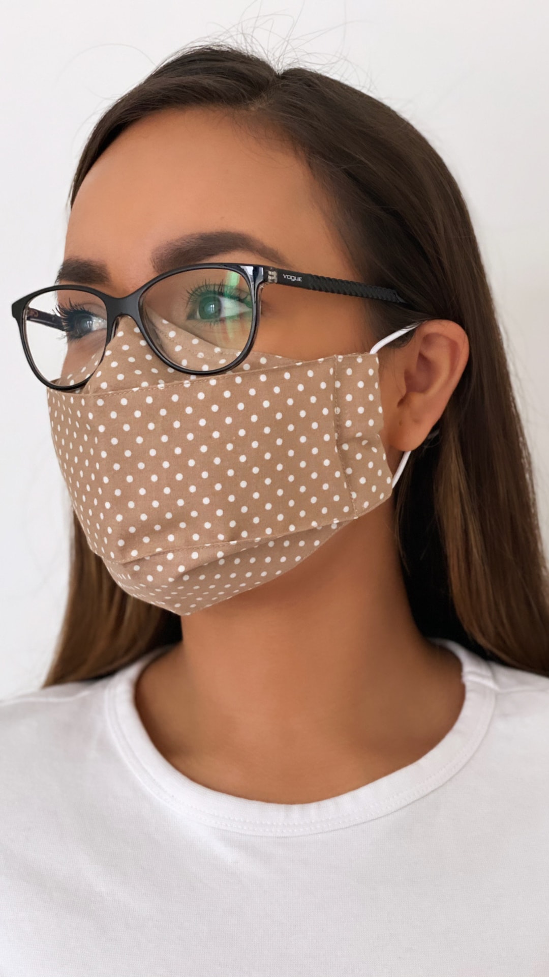 Máscara facial para gafas capas de lunares beige 100% máscara