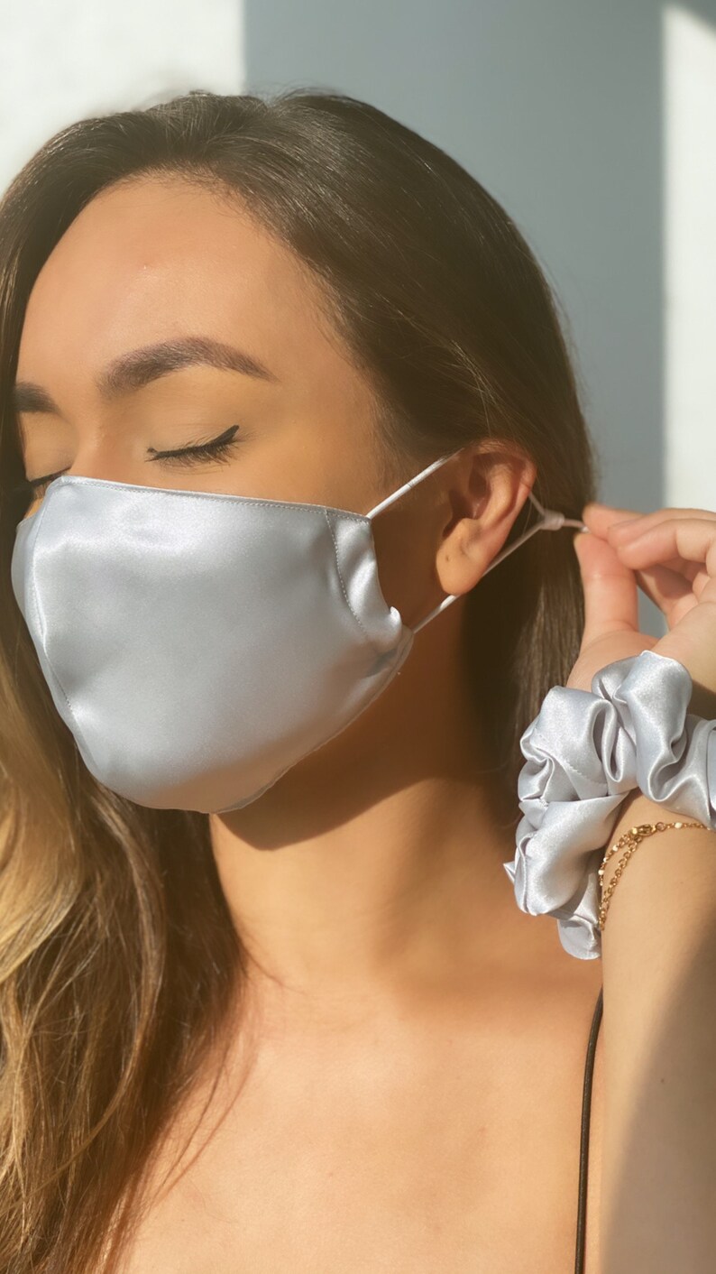 Silver Silk Face Mask UK Silk Satin Face Mask Double Layered Etsy