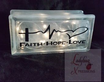 Frosted Glass Block Faith Hope Love