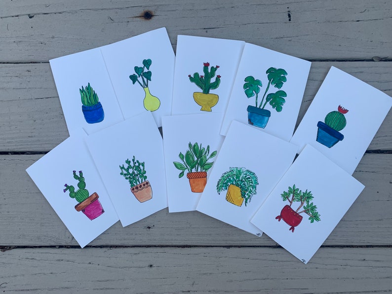 10 PlantSucculent Watercolor Blank Greeting Cards with Envelopes
