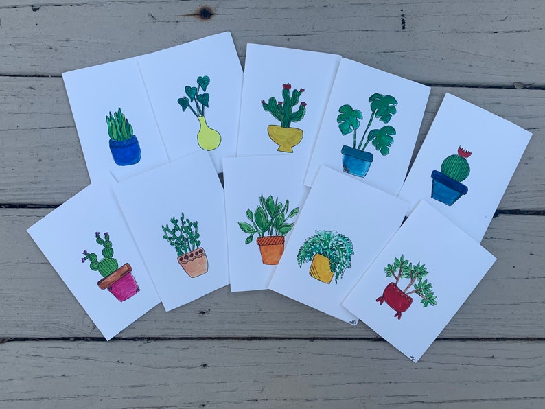 10 PlantSucculent Watercolor Blank Greeting Cards with Envelopes