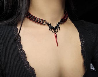 Gothic chainmail bat charm necklace