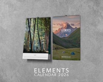 Calendário de parede 2026, Fotografia da Natureza: "Elementos" - Arte minimalista de paisagem, A4/A3