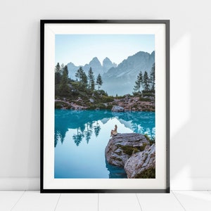 Stampa Fine-Art con Paesaggio di Montagna, Carta Fotografica Qualità Museale, Wall Art, Wall Decor, Lago Alpino, Riflesso, Dolomiti, Natura