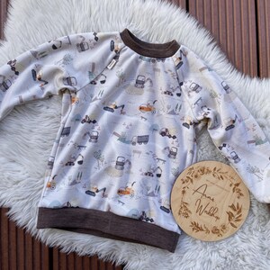 Merino-Pullover, Motivwahl, Größenauswahl, Merino Wollkleidung, Merinowolle, Wolle, Patch-Pulli, Bauernhof, Hühner, Baustelle, Wollpullover