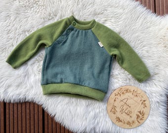Sweater size 68, cashmere upcycling, sustainable baby fashion, organic clothing, wool clothing with button placket, cashmere, green petrol
