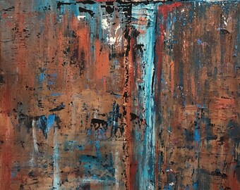 Cruciform Abstract Art: Turquoise, Copper, and Red