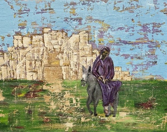 Jesus Enters Jerusalem Painting: Religious Acrylic Art on Canvas
