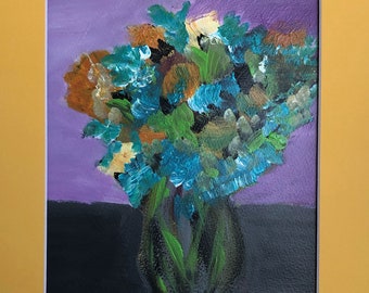 Floral Acrylic Painting: Abstract Underpainting, 11x14" Matted