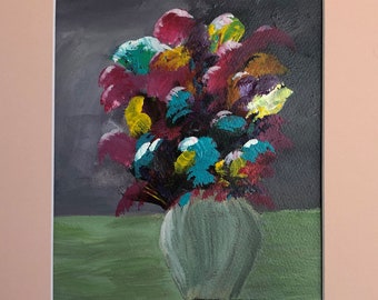 Floral Still Life: Abstract Acrylic Painting (11x14" Mat)