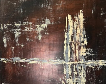 Abstract Landscape Painting: Copper & Cream on Linen Wood