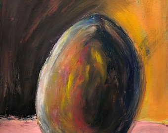 Egg Still Life: Abstract Acrylic Collage on Paper