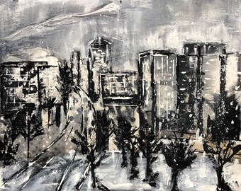 Fairbanks Skyline Art: Black and White Winterscape (16x20 Mat)