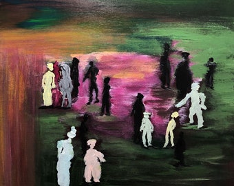 Modern Figurative Painting: Abstract People on Wood Panel