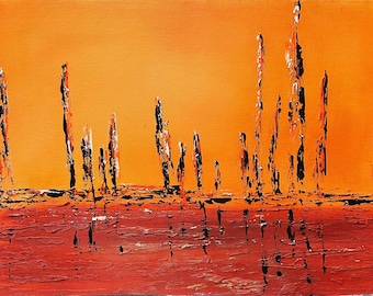 Mars Acrylic Painting: Textured Red Planet Art, Black Frame (20x26)